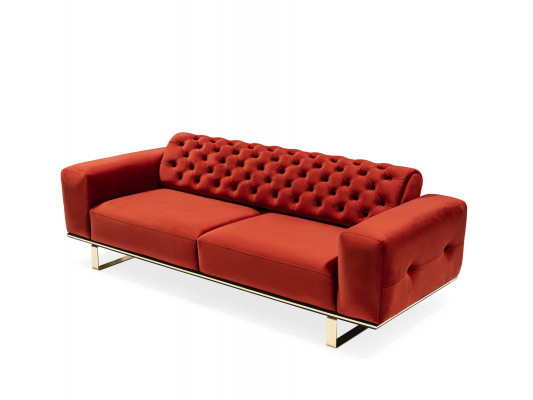 Dreisëtzer Chesterfield Sofa 3 Sëtzer Sofas Rout Stoff Wunnzëmmer Luxus