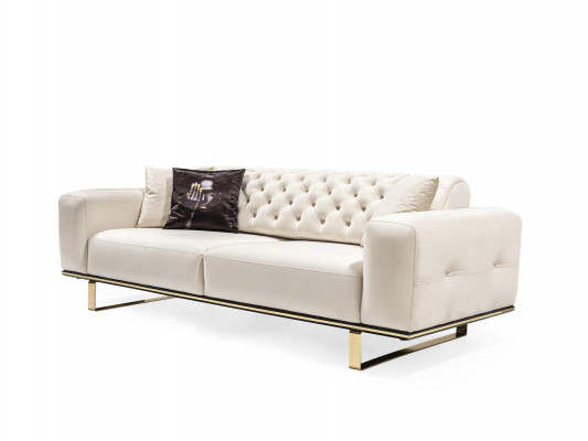 Dreisitzer Chesterfield Sofa 3 Sëtz Sofas Wäiss Stoff Wunnzëmmer Luxus