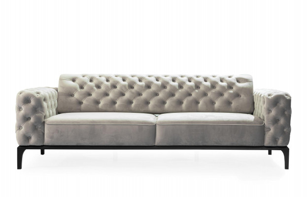 Dräisëtzer Sofa 3 Sëtzer Sofas Stoff Wäiss Wunnzëmmer Chesterfield Nei
