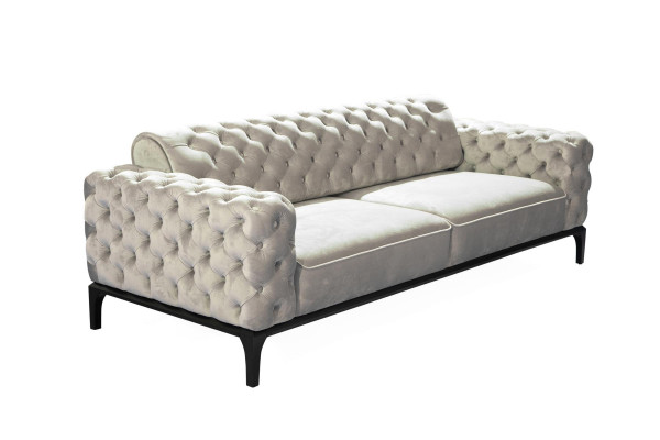 Dräisëtzer Sofa 3 Sëtzer Sofas Stoff Wäiss Wunnzëmmer Chesterfield Nei