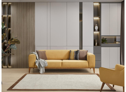 Däisëtzer Sofa 3 Sëtzer Sofas Stoff Giel Wunnzëmmer Luxus Modern Sëtz