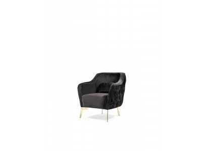 Chesterfield-Ohrensessel Stoff Wunnzëmmer Polyester Schwaarz