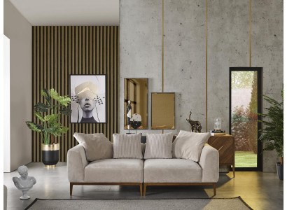 Dräisëtzer Canapé 3 Sëtzer Canapéen Design Wäiss Modern Stoff Polyester Nei