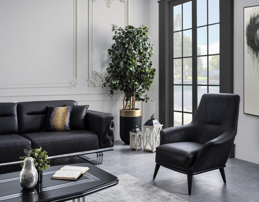 Luxus Sëtz Clubfauteuil Cocktailfauteuil kënschtleche Lieder Polyester Schwaarz