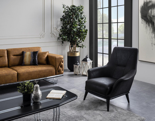 Luxus Sëtz Clubfauteuil Cocktailfauteuil kënschtleche Lieder Polyester Schwaarz
