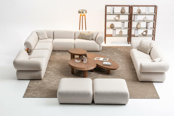 Sofagarnitur Wunnzëmmer Sofa Set L-Form 3 Sëtz Hocker Set Modernen Design