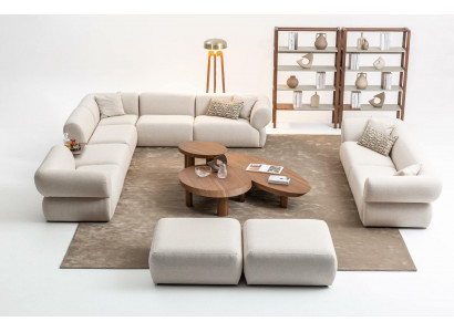 Sofagarnitur Wunnzëmmer Sofa Set L-Form 3 Sëtz Hocker Set Modernen Design