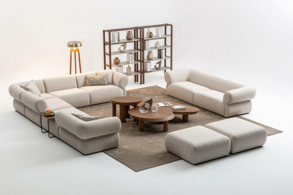 Sofagarnitur Wunnzëmmer Sofa Set L-Form 3 Sëtz Hocker Set Modernen Design