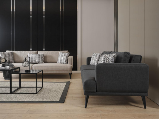 Sofasett Sofa 3 Sëtzer Fotell Stoff Beige Modern Polyester Set