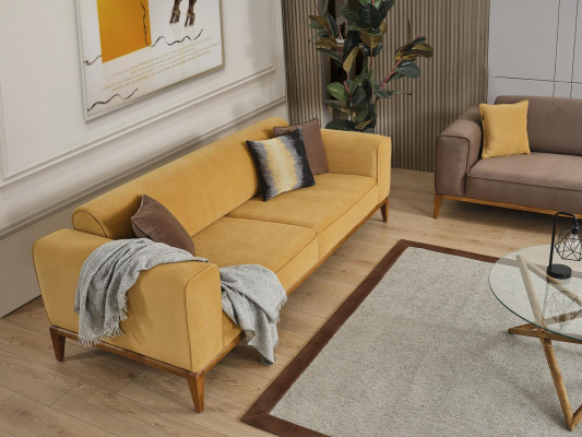 Canapé-Set Komplett Sofa 431-Sëtzer Fotell Stoft Giel Set 3-Teileg Nei