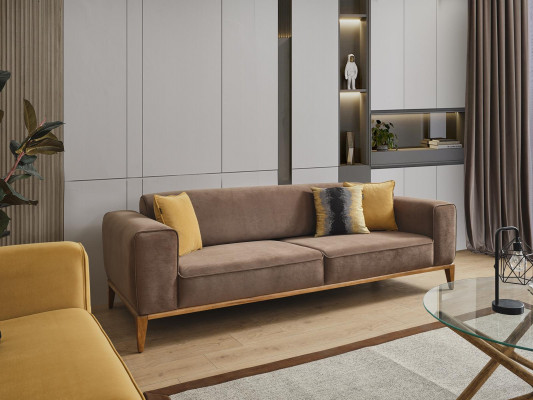 Canapé-Set Komplett Sofa 431-Sëtzer Fotell Stoft Giel Set 3-Teileg Nei