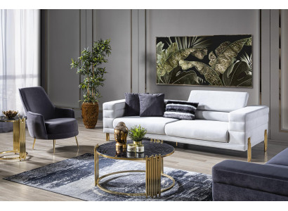 Luxus Sofagarnitur Sofa 4 Sëtz Sessel Stoff Modern Wäiss Modern Set