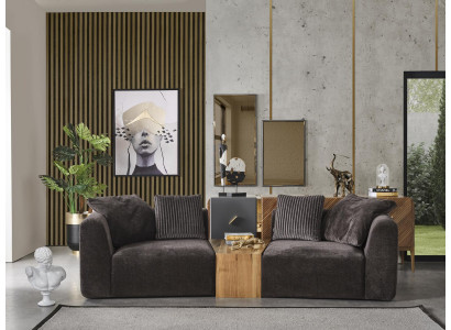 Viersëtzer Sofa 4 Sëtzer Sofas Modernen Design Stoff Polyester Schwaarz