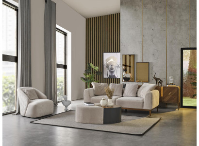 Modern Sofa-Garnitur 3-Sëtz Fautel Dräisëtzer Wäiss Modern Stoff Polyester
