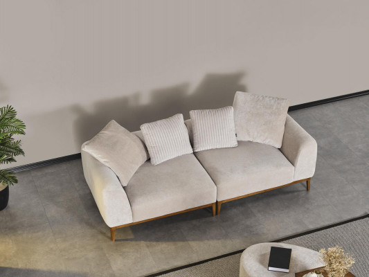 Modern Sofa-Garnitur 3-Sëtz Fautel Dräisëtzer Wäiss Modern Stoff Polyester
