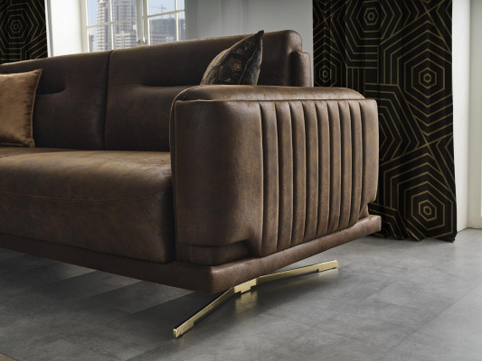 Sofa-Garnitur Komplett Sofa 431 Sëtz Fotell Konschtlieder Braun Set 3-Deels.