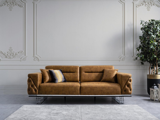 Viersëtzer Sofa 4 Sëtzer Sofas Konschtlieder Braun Wunnzëmmer Luxus
