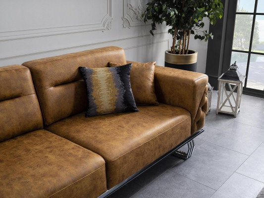 Viersëtzer Sofa 4 Sëtzer Sofas Konschtlieder Braun Wunnzëmmer Luxus