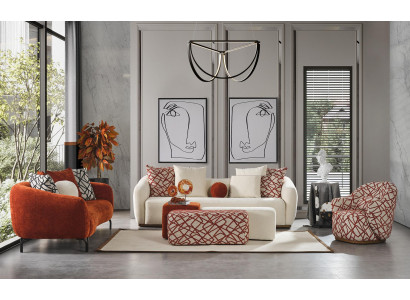 Canapé-Set Sofa Sëtz 431 Sëtz Stoff Luxus Canapéen Orange Wunnzëmmer