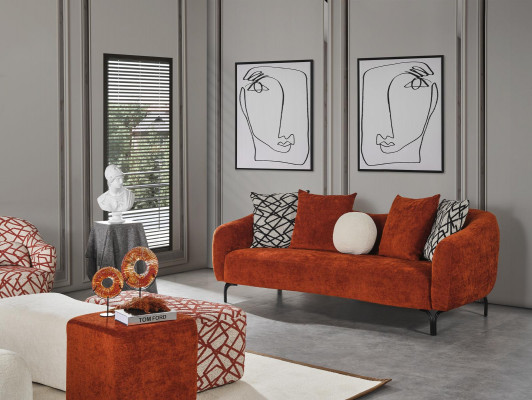 Canapé-Set Sofa Sëtz 431 Sëtz Stoff Luxus Canapéen Orange Wunnzëmmer