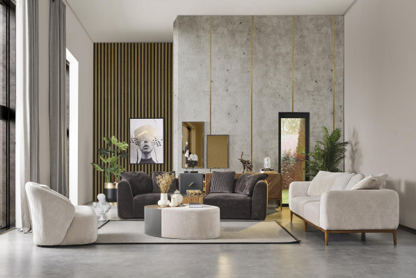 Soffagarnitur, Sofa, Stoff, Sofas, Modern, Wunnzëmmer, Wäiss, 3tlg, Polyester