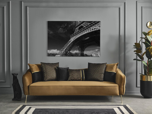 Chesterfield Sofagarnitur Sofa 3-Sëtzer Sesselle Blau Polyester Set 2 Deeler