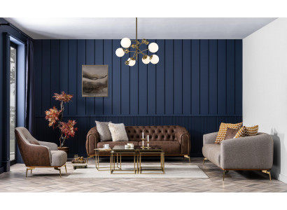 Sofa-Komplettset Couch-Suite Sofa 431-Sëtzer Stoff Braun 3-Deeler