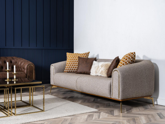 Sofa-Komplettset Couch-Suite Sofa 431-Sëtzer Stoff Braun 3-Deeler