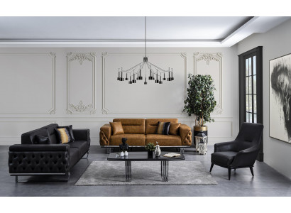 Chesterfield Sofa Garnitur Sofa 431 Sëtzer Kënschtlechem Lieder Sofaen Schwaarz