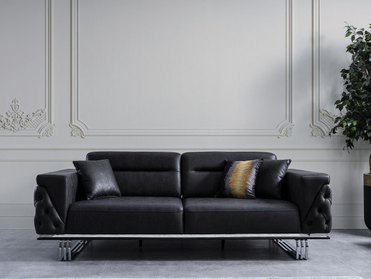 Däisëtzer Sofa 3 Sëtzer Sofas Schwaarz Konschtlieder Wunnzëmmer Luxus