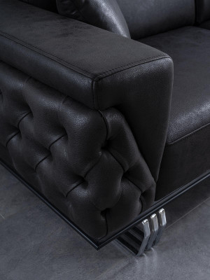 Däisëtzer Sofa 3 Sëtzer Sofas Schwaarz Konschtlieder Wunnzëmmer Luxus