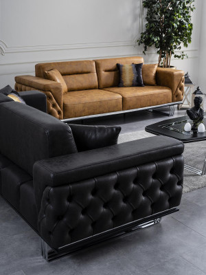 Däisëtzer Sofa 3 Sëtzer Sofas Schwaarz Konschtlieder Wunnzëmmer Luxus
