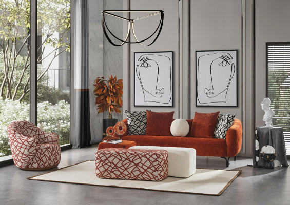 Dräisëtzer Sofa 3 Sëtzer Sofas Design Modern Stoff Orange Wunnzëmmer
