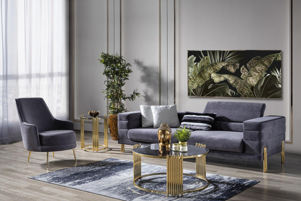 Luxus Canapé-Set Sofa 3 Sëtzer Sessell Stoff Modern Gro Modern Set