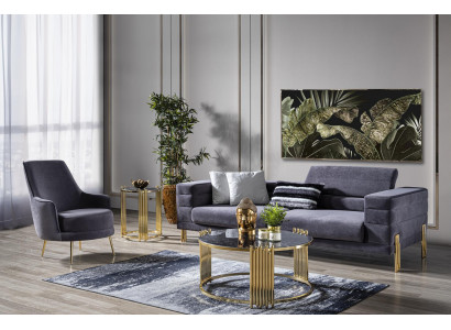 Luxus Canapé-Set Sofa 3 Sëtzer Sessell Stoff Modern Gro Modern Set