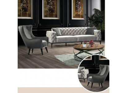 Chesterfield Coucheset Sofa 3+1 Sëtzer Stoff Gro Luxus Sofas Wäiss