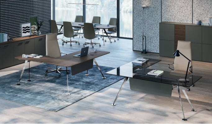 Eckschreibtisch Bürosdësch Computerdësch Bürosmëttelen Designermëttelen Glassdësch Nei