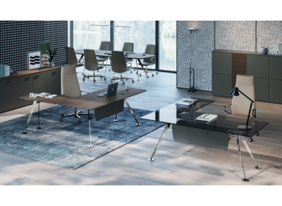 Eckschreibtisch Bürosdësch Computerdësch Bürosmëttelen Designermëttelen Glassdësch Nei