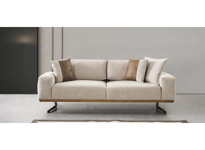 Designer Dräisëtzer Sofa Beige Faarf Luxus Miwwelen am Wunnzëmmer 225cm