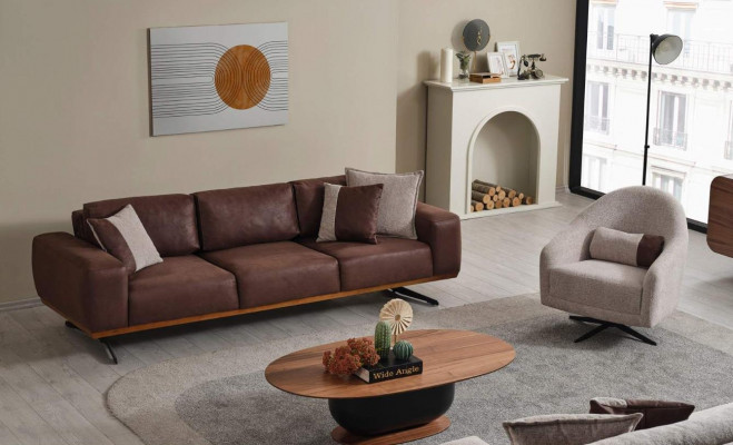 Modern Wunnzëmmer Set 2 Stécker. Sofa Still 4+1 Sëtzer Sofagarnitur Sofaen Couchen