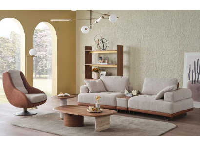 Modern Sofagarnitur 3+1 Sëtzer Beige Design Set Wunnzëmmer Sofa Couch
