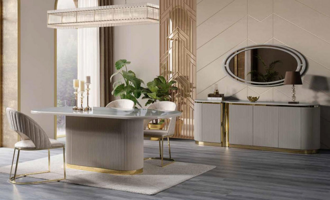 Ovalen Sideboard xxl 220cm Kommode Schaf Kommoden Gold verzéiert Nei