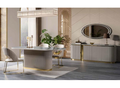 Ovalen Sideboard xxl 220cm Kommode Schaf Kommoden Gold verzéiert Nei