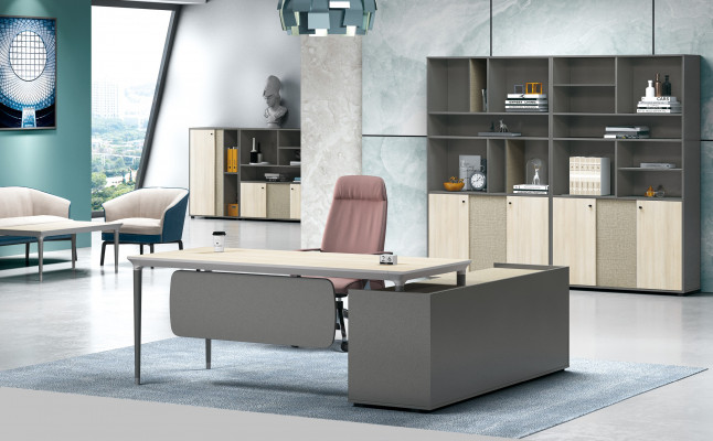 Luxuriéist 2-deel Bürosëtz Eckdësch + Akteschaf fir d’Gestioun vu Dokumenter.