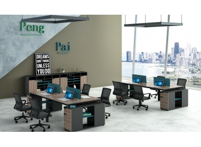 Büro Miwwelen Ariichtung Dëscher Dësch Callcenter Holz 4 Aarbechtsplazen Schreifdësch