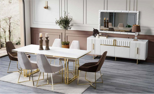Iessdësch Iesszëmmer Dësch Italieneschen Stil Luxuriéis Dëscher Wäiss Gold
