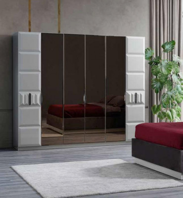 Design-Schlofkummer-Miwwelen-Set – Kleederschaf, Bett a komplett Ariichtung (4 Deeler).