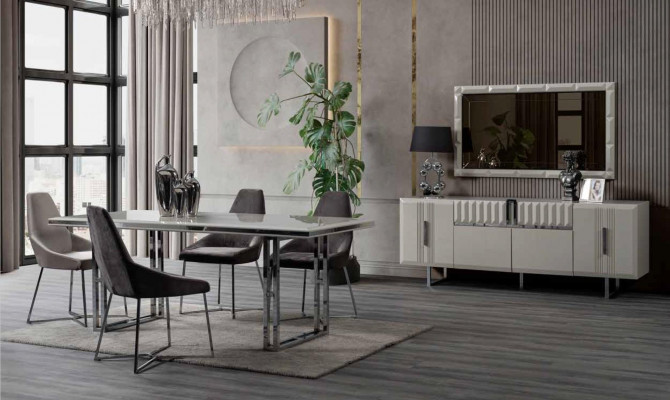 Iessdësch Dësch Miwwel Iessset Set Sideboard Dësch 4x Stull 6tlg.