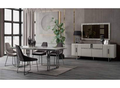 Iessdësch Dësch Miwwel Iessset Set Sideboard Dësch 4x Stull 6tlg.