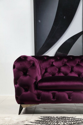 Luxus Héichwäerteg Sofa Couche Polster Sëtz 3+2+1 Garnitur Chesterfield Lila Neien